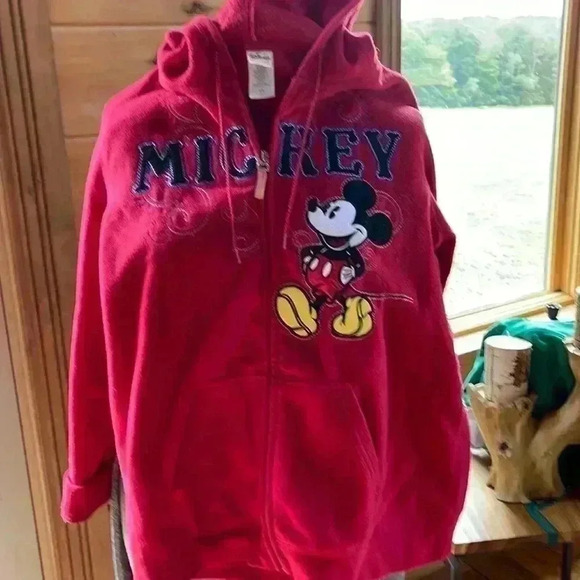 Disney lovers. This red Mickey Mouse fleece, front zipper hooded jacket. - Picture 1 of 8